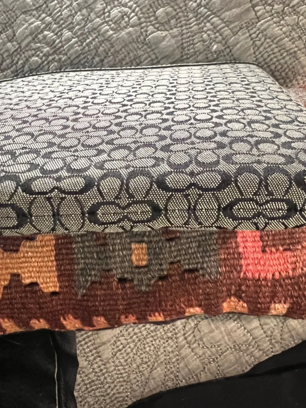 Coach Jacquard Fabric Monogram Tablet Sleeve with Zippered Patent Leather Top